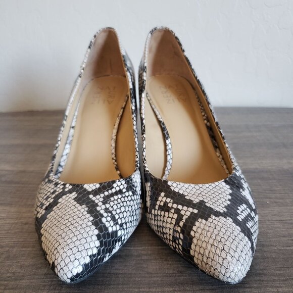 Naturalizer Evie Snake Embossed Pointed Toe Leather Pumps Black/Cream Women's 9 - Picture 2 of 12